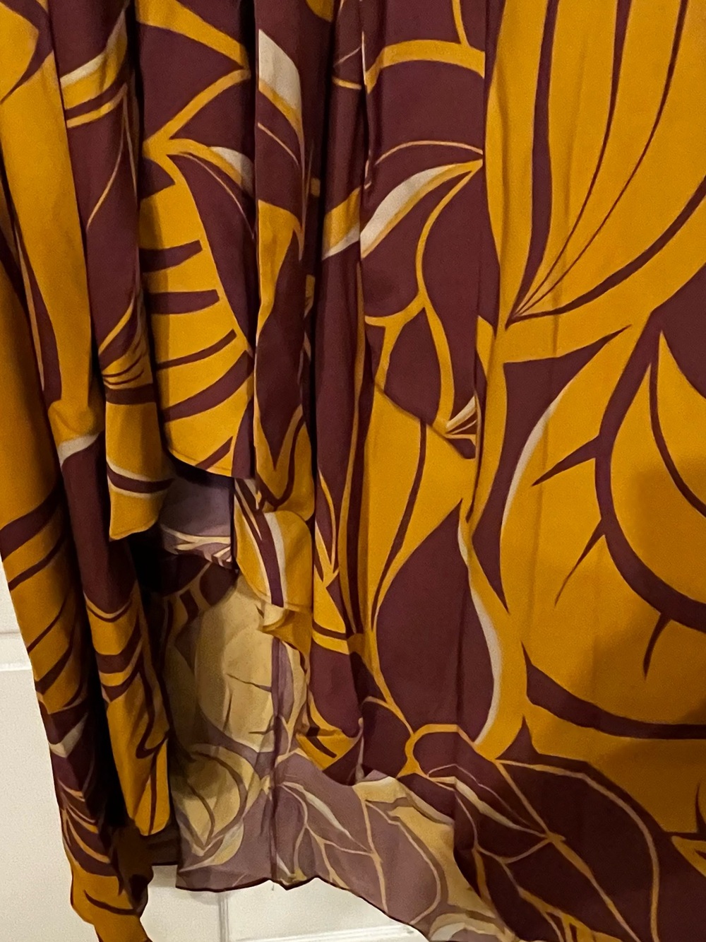 Sleeveless Wrap High-Low Dress in Burgundy & Mustard - Picture 5 of 5